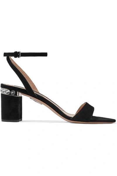 Shop Miu Miu Crystal-embellished Suede Sandals In Black