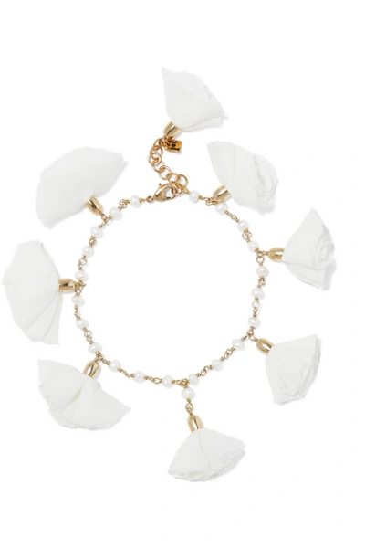 Shop Rosantica Brezza Gold-tone, Pearl And Satin Anklet In White