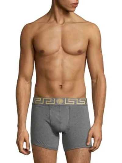 Shop Versace Men's Stretch-cotton Trunks In Grey Gold