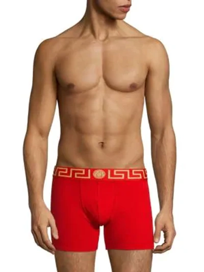 Shop Versace Stretch-cotton Trunks In Red Gold