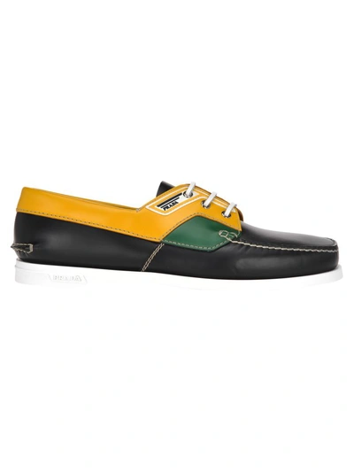 Shop Prada Colour Block Boat Shoes In Black + Yellow
