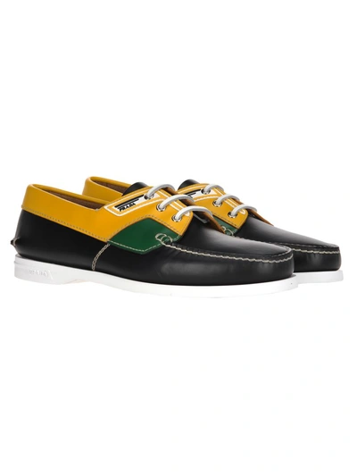 Shop Prada Colour Block Boat Shoes In Black + Yellow