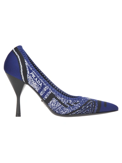 Shop Prada Logoed Knit Pumps In Indaco + Nero