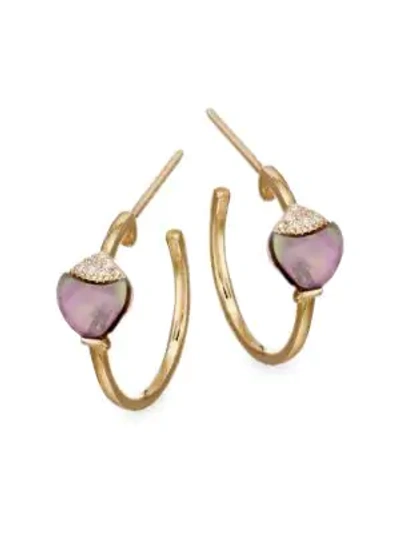 Shop Nayla Arida Women's Grey Mother-of-pearl White & Brown Diamonds Hoop Earrings In Gold