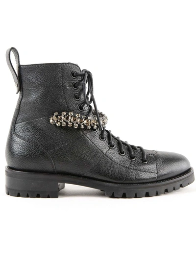 Shop Jimmy Choo Crystal Combat Boots In Black