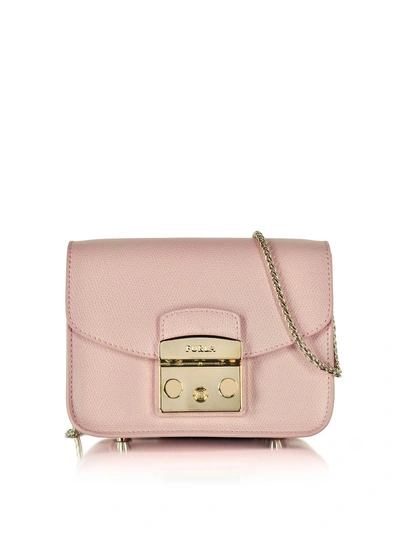 Shop Furla Metropolis Moonstone Leather Mini Crossbody Bag In Pink