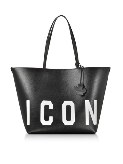 Shop Dsquared2 Saffiano Leather Icon Traveler Tote Bag In Black