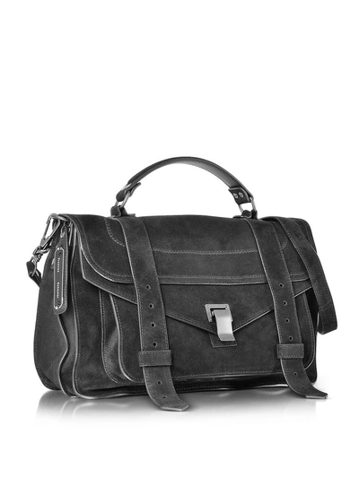 Shop Proenza Schouler Ps1 Medium Black Suede Satchel Bag