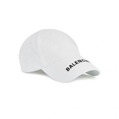 Shop Balenciaga Logo-embroidered Cotton Twill Cap In White