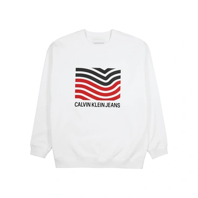 Shop Calvin Klein Jeans Est.1978 White Logo-print Cotton Sweatshirt