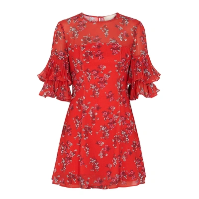 Shop Keepsake Heart And Soul Floral-print Chiffon Dress In Red