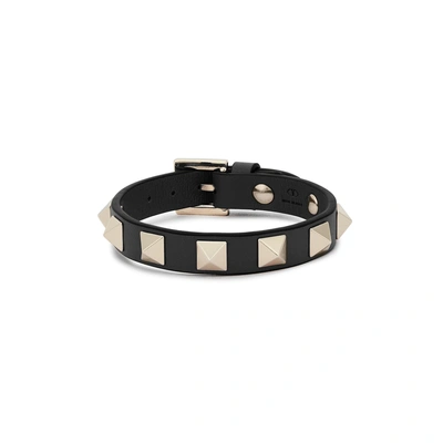 Shop Valentino Rockstud Black Leather Bracelet