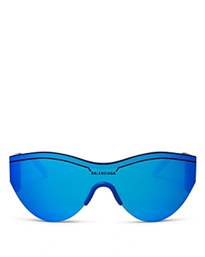 Shop Balenciaga Women's Cat Eye Shield Sunglasses, 99mm In Blue/blue