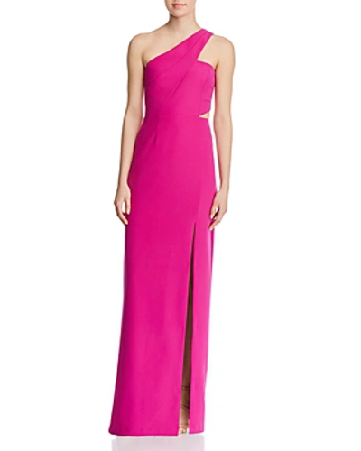 Shop Aidan Mattox Aidan By  One-shoulder Crepe Cutout Gown - 100% Exclusive In Electric Passion
