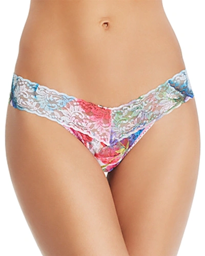 Shop Hanky Panky Low-rise Printed Lace Thong In White Multi