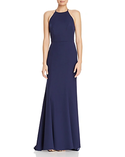 Shop Jarlo Carlin Lace-back Gown In Navy