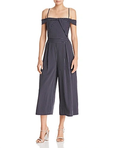 Shop Adelyn Rae Emrata Cold-shoulder Jumpsuit In Navy Stripe