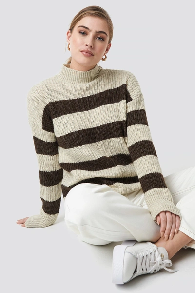 Shop Trendyol Striped Polo Neck Sweater - Beige In Brown