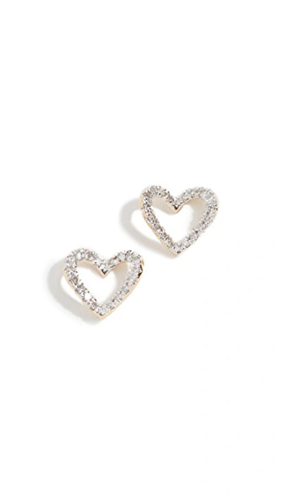 Shop Adina Reyter 14k Tiny Pavé Open Folded Heart Post Earrings In Yellow Gold
