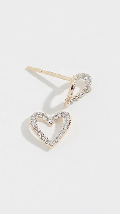 14k Tiny Pavé Open Folded Heart Posts