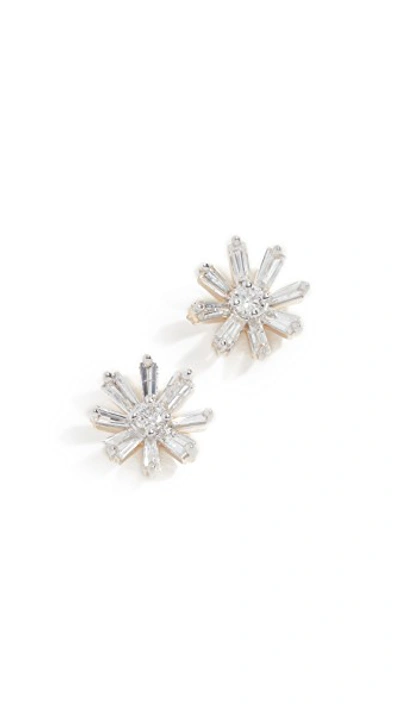 14k Diamond Baguette Flower Post Earrings