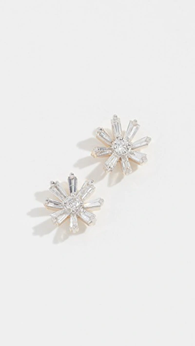 Shop Adina Reyter 14k Diamond Baguette Flower Post Earrings In Yellow Gold