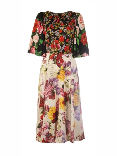 Shop Dolce & Gabbana Pleated Floral Dress In Black