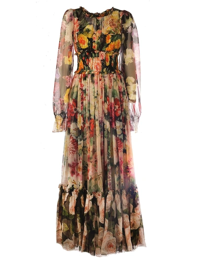 Shop Dolce & Gabbana Floral Lace Dress In Mix Flowers