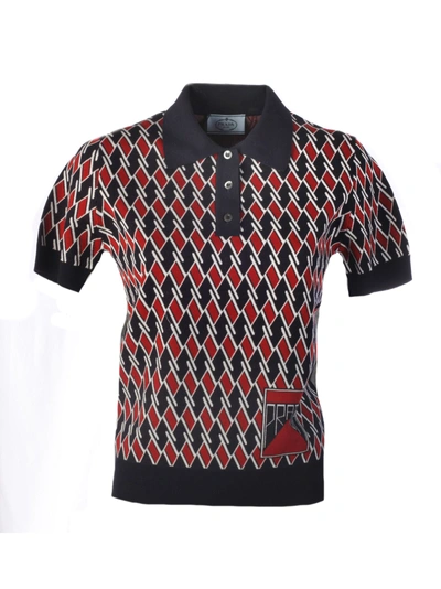 Shop Prada Geometric Polo Shirt In F Blue Red