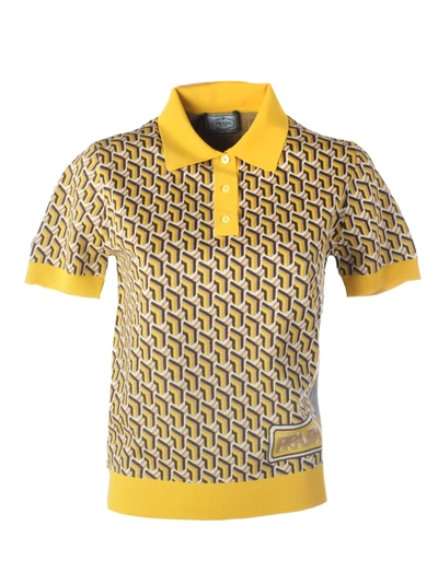 Shop Prada Geometric Polo Shirt In Senape