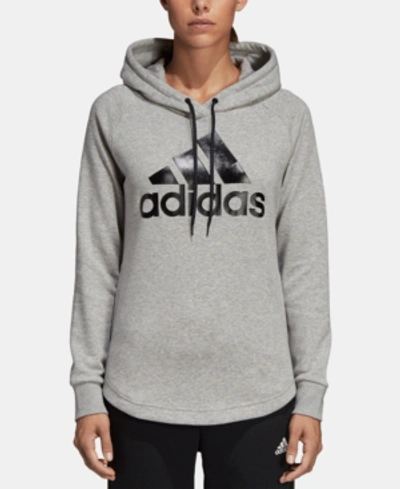 Shop Adidas Originals Adidas Must Have French Terry Logo Hoodie In Medium Grey Heather