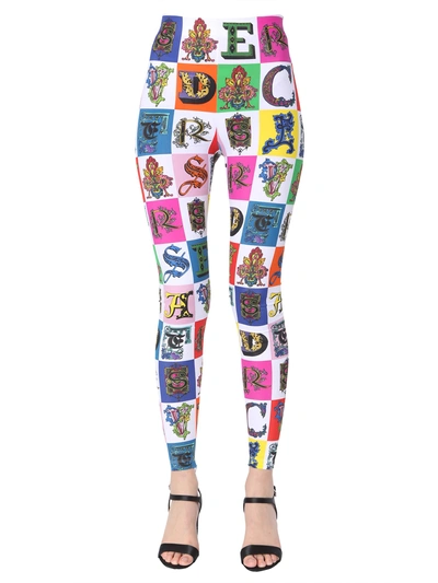 Shop Versace Leggings With Alphabet Print In Multicolor