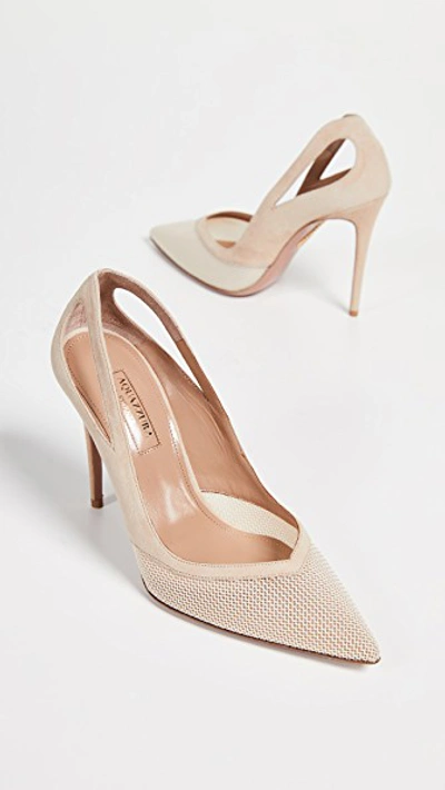 Shop Aquazzura Shiva Mesh Pumps In Nude