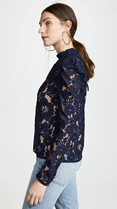 Shop Wayf Emma Puff Sleeve Lace Top In Navy Lace