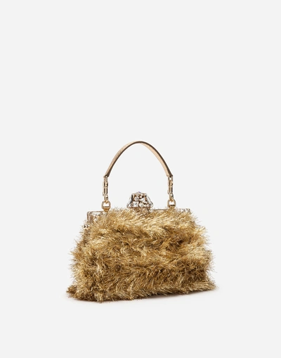 Shop Dolce & Gabbana Vanda Handbag In Satin With Embroidery In Gold