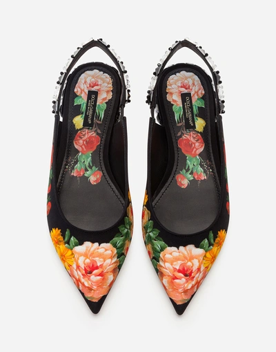 Shop Dolce & Gabbana Printed Charmeuse Slingbacks With Embroidery In Floral Print