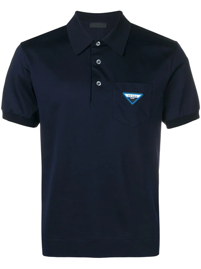 Shop Prada Logo Polo Shirt - Blue