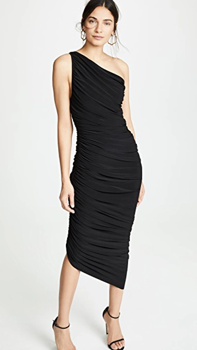 Norma Kamali Diana One-shoulder Ruched Stretch-jersey Dress In Black