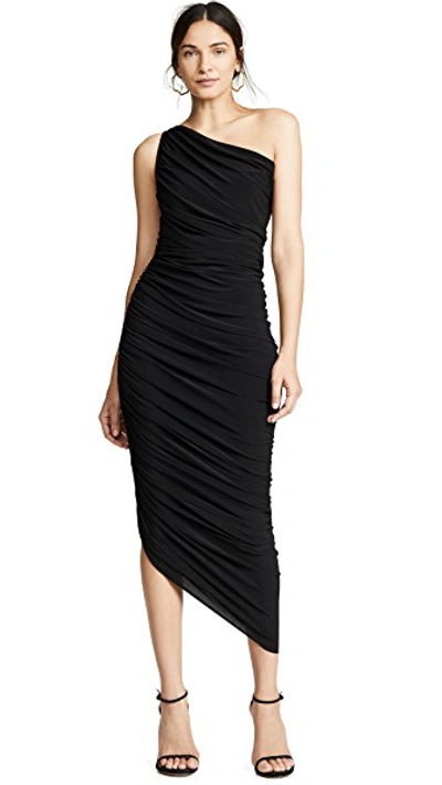 Norma Kamali Diana One-shoulder Ruched Stretch-jersey Dress In Black