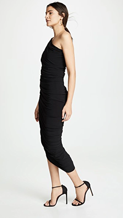 Norma Kamali Diana One-shoulder Ruched Stretch-jersey Dress In Black