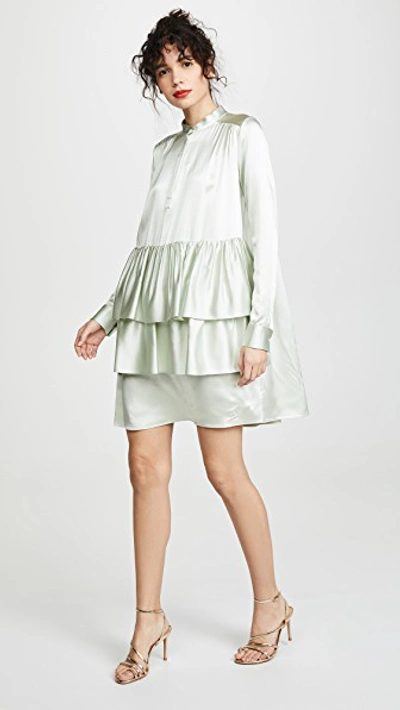Shop Adam Lippes Tiered Ruffle Dress In Mint