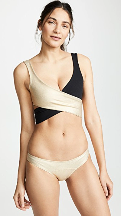 Shop Lisa Marie Fernandez Marie Louise Crepe Bikini In Gold/black