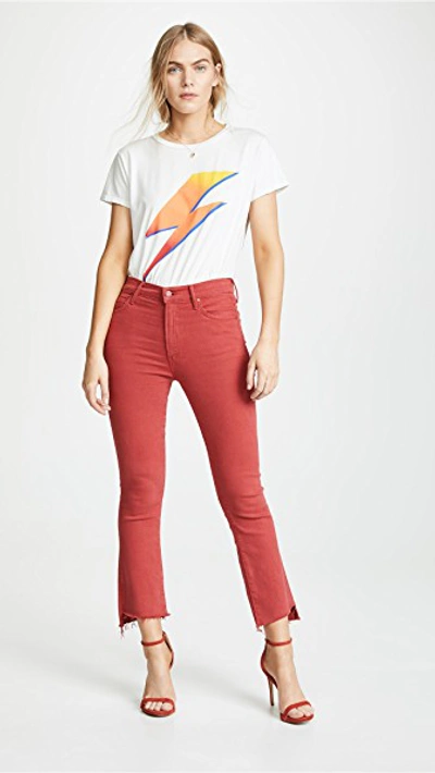 Shop Mother The Insider Crop Step Fray Jeans In Hot Rod Red