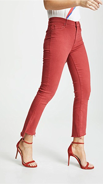 Shop Mother The Insider Crop Step Fray Jeans In Hot Rod Red