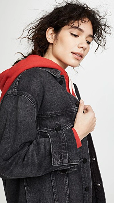 Shop Alexander Wang Daze Oversized Denim Jacket In Grey Aged