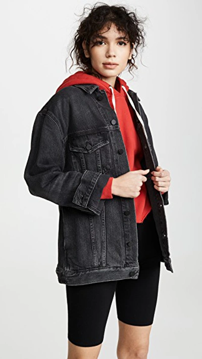 Shop Alexander Wang Daze Oversized Denim Jacket In Grey Aged
