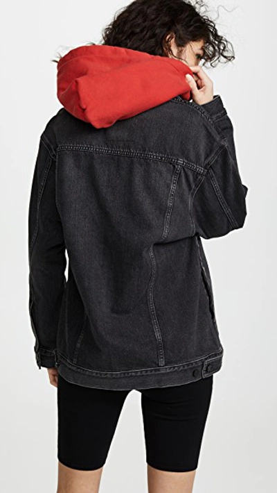 Shop Alexander Wang Daze Oversized Denim Jacket In Grey Aged