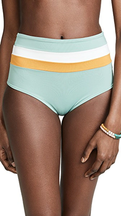 Shop L*space Portia Stripe Reversible Bikini Bottoms In Cream/bronze/reef Green