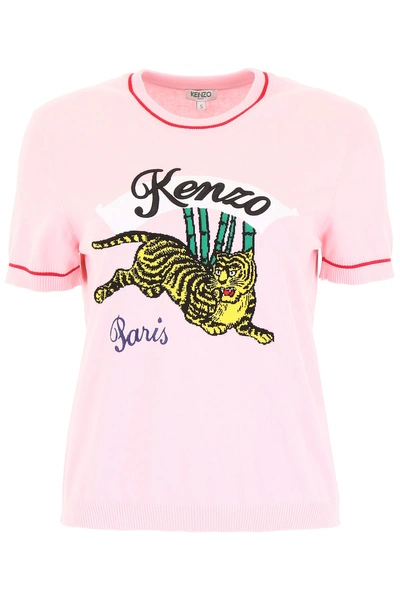 Shop Kenzo Jumping Tiger Knit In Pastel Pink|rosa