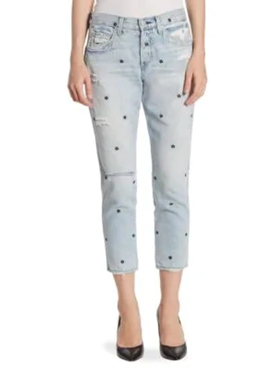 Shop Amo Tomboy Cropped Floral-embroidered Jeans In Flower Child